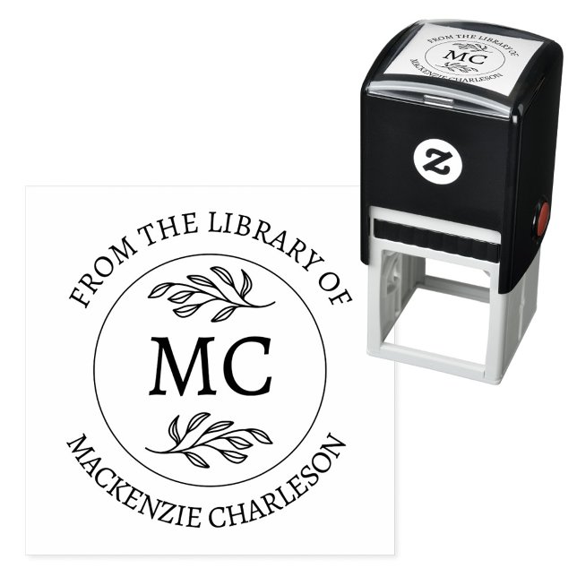 Sello Automático Personalizado de la Biblioteca de Monograma Libro (From the Library of - personalized monogram initials with custom text and name book lovers stamp)