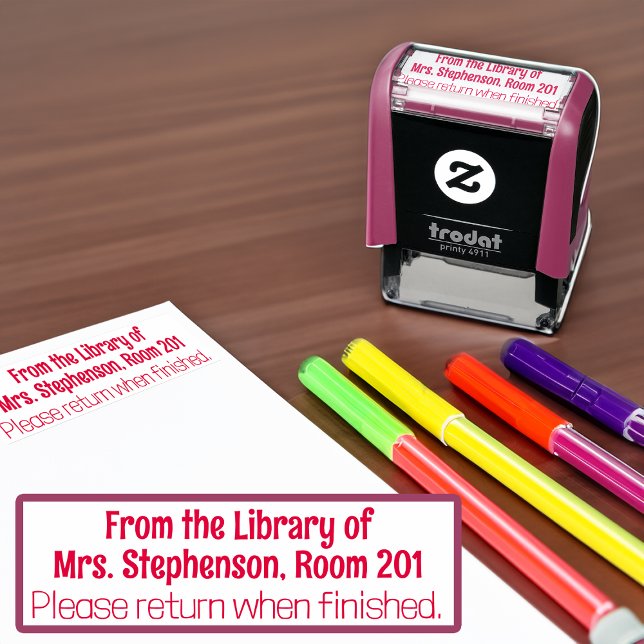 Sello Automático Personalizado de la Biblioteca de Profesores de Li (personalized library book classroom teacher rubber stamp)