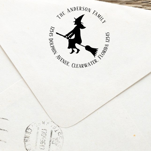 Sello Automático Personalizado de la dirección de retorno de brujas (Halloween witch custom return address stamp. )