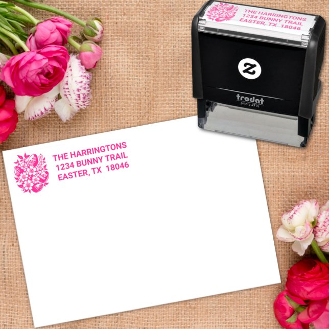Sello Automático Personalizado de Pascua Texto Flores Pastel y Huev (Subido por el creador)