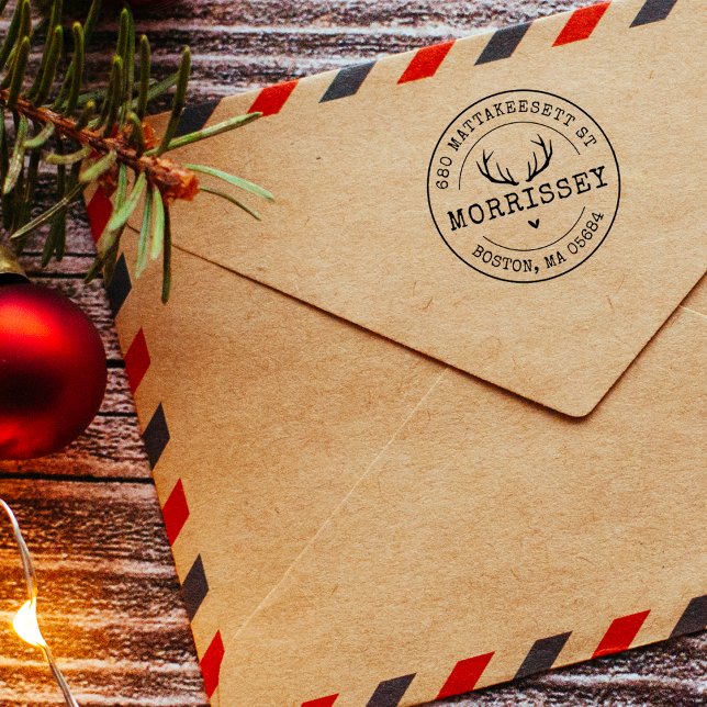 Sello Automático Personalizado Dirección Deer Antlers (Custom Return Address Deer Antlers Self-inking Stamp)