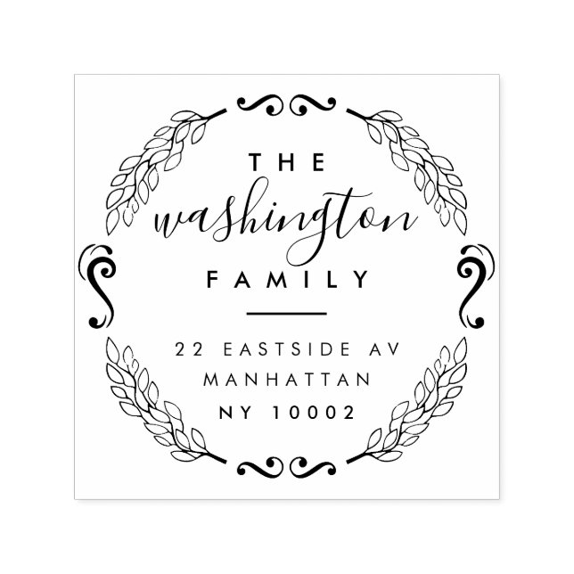 Sello Automático Personalizado Elegant Wreath Family Dirección de d (Diseño)