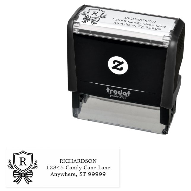 Sello Automático Personalizado Escudo Monograma Bow Navidades (In Situ)