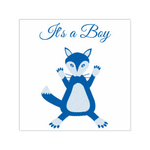 Sello Automático Personalizado Fox de Cute Blue Baby Boy