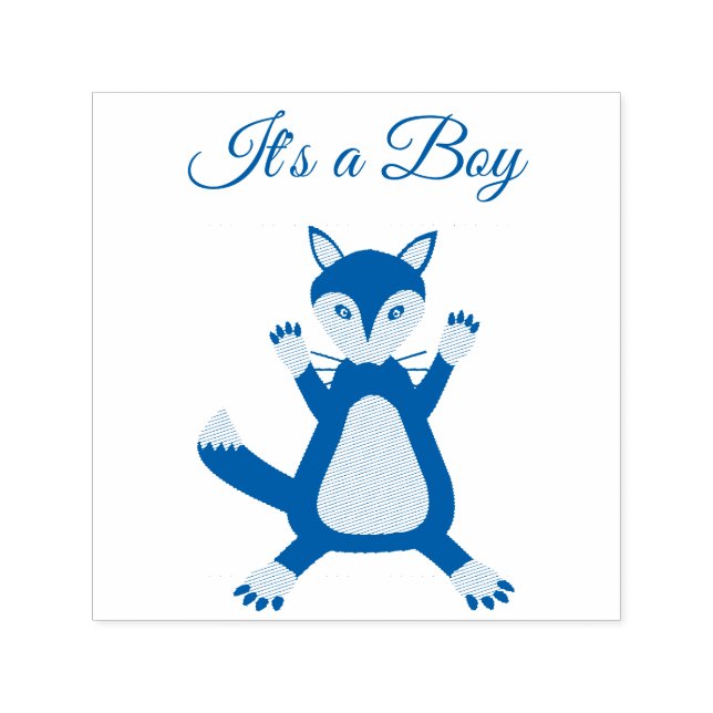 Sello Automático Personalizado Fox de Cute Blue Baby Boy (Diseño)