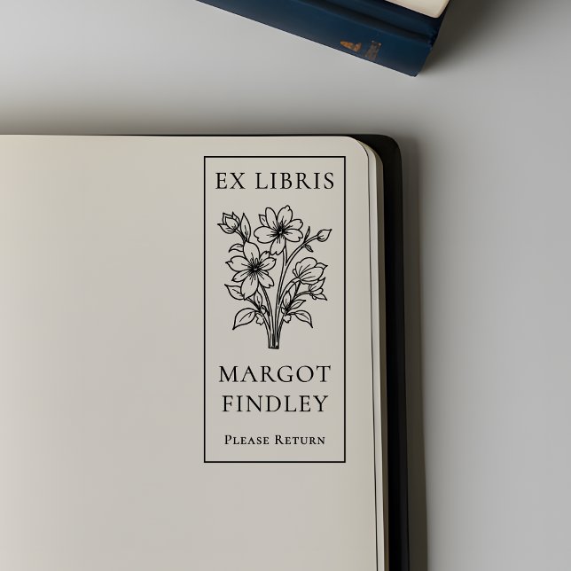 Sello Automático Personalizado Moderno Elegante Floral Ex Libris Bo (Subido por el creador)
