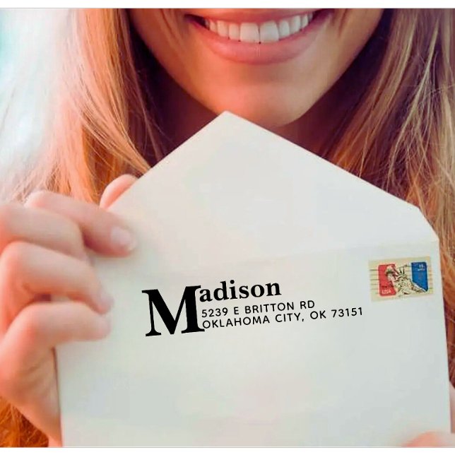 Sello Automático Personalizado moderno Retorno Dirección de Inicio  (Modern custom address black text self ink stamp)