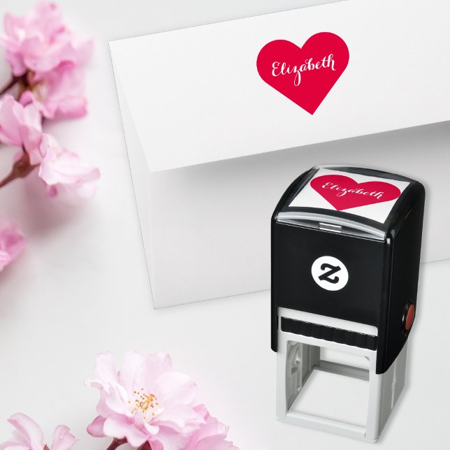 Sello Automático Personalizado Personalizado Elegante Script Nombre (Custom Personalized Elegant Script Name Heart Love Self-inking Stamp)