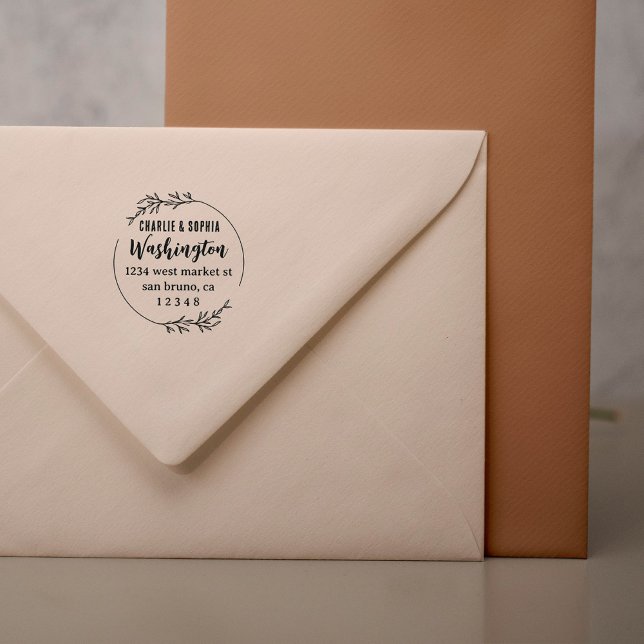 Sello Automático Personalizado Rústica Wreath Casada Pareja Direcci (Subido por el creador)