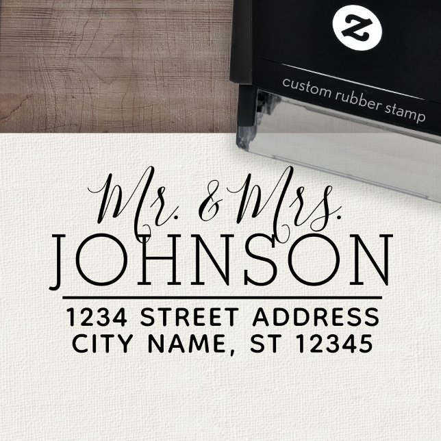 Sello Automático Personalizado Sr. Nombre y dirección de devolución (Personalized Wedding Rubber Stamp - Self-Inking)