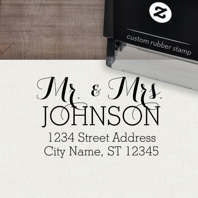 Sello Automático Personalizado Sr. Nombre y dirección de devolución (Personalized Wedding Rubber Stamp - Self-Inking)