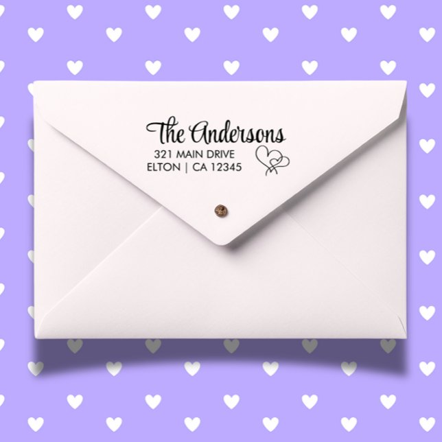 Sello Automático Personalizar la dirección de retorno de guiones de (Add a heartfelt touch to your mail with the 2 Hearts Script Return Address Self-inking Stamp. Person)