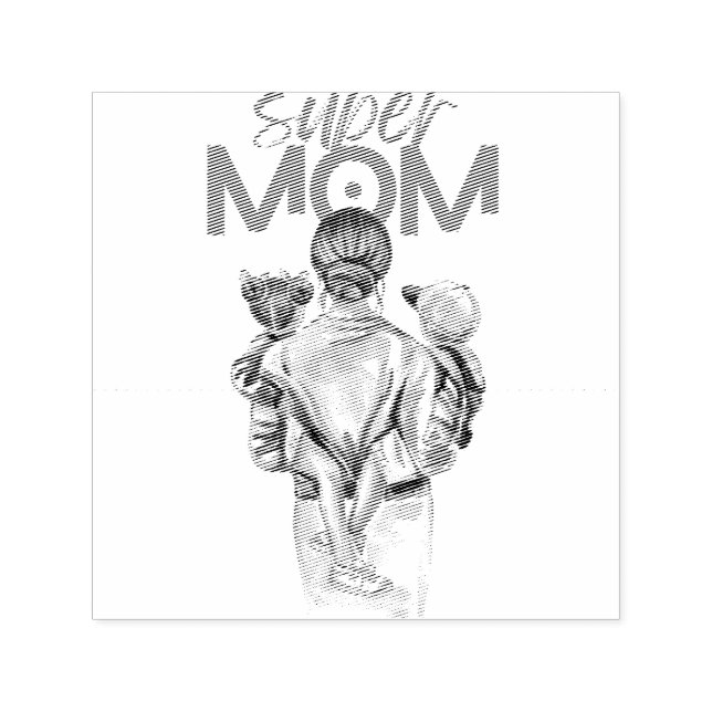 Sello Automático Personalized Super Mom with Son and Daughter Gift  (Diseño)