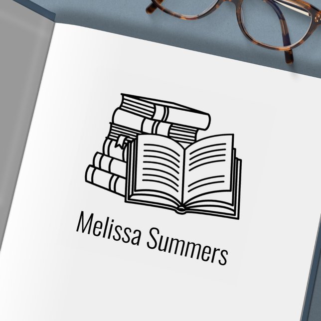 Sello Automático Pila de libros y libro abierto - Bookplate (Subido por el creador)