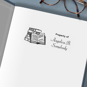 Sello Automático Pila de libros y libro abierto - Bookplate