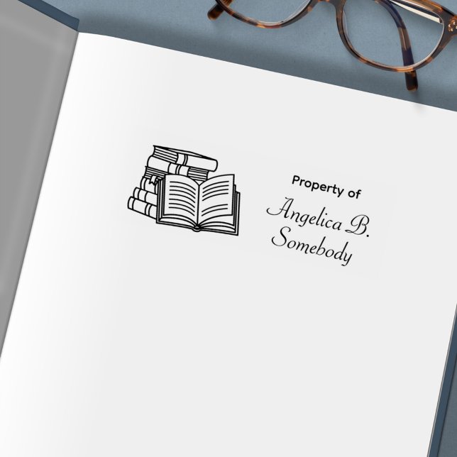 Sello Automático Pila de libros y libro abierto - Bookplate (Subido por el creador)