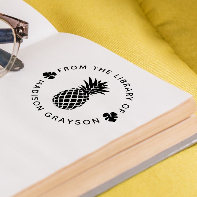 Sello Automático Piña De La Biblioteca De Personalizados (Pineapple From The Library Of Personalized Self-inking Stamp)