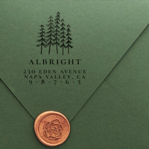 Sello Automático Pine Trees & Family Name Dirección formal de devol