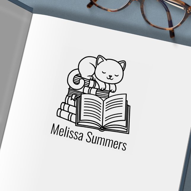 Sello Automático Placa de libro personalizada con nombre y gato lin (Subido por el creador)