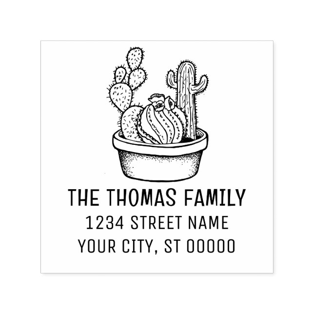 Sello Automático Planta de cactus rústico en maceta #4 Nombre Direc (Diseño)