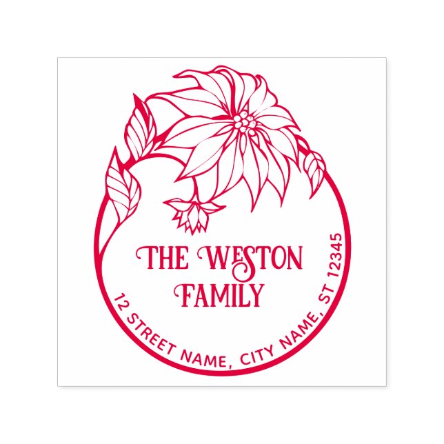 Sello Automático Poinsettia Frame Merry Xmas #2 Dirección de devolu (Diseño)