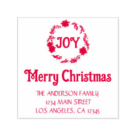 Sello Automático Poinsettia Wreath Merry Christmas Return Address