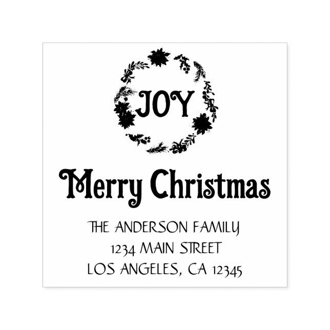 Sello Automático Poinsettia Wreath Merry Christmas Return Address (Diseño)