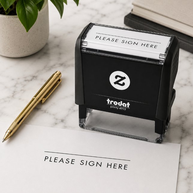 Sello Automático Por favor, Rótulo aquí | Línea de firma moderna (Custom sign here stamp for office forms, contracts, waivers, receipts, and paperwork.)