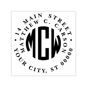 Sello Automático Preppy 3 Monograma inicial Dirección enmarcada