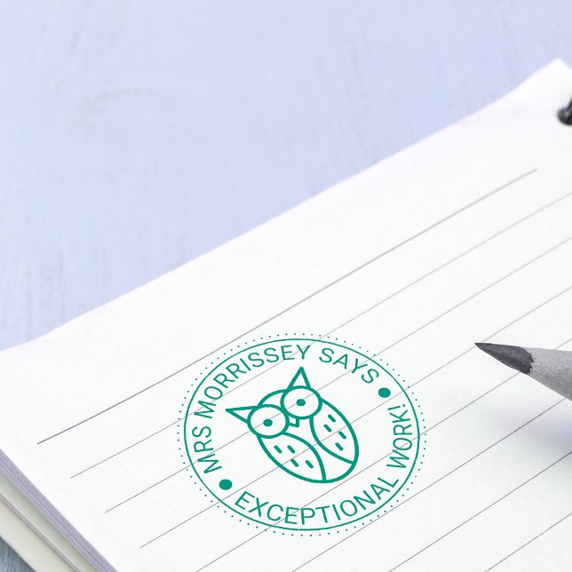 Sello Automático Profesores de Lechuza de Trabajo Excepcional Perso (Exceptional Work Owl Teachers Personalized Self-inking Stamp)