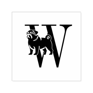 Sello Automático Pug Dog Sobre Simple Single Inicial #3