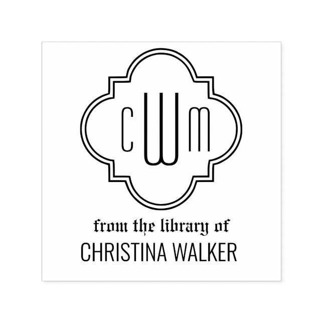 Sello Automático Quatrefoil marroquí 3 Nombre inicial del libro de  (Diseño)