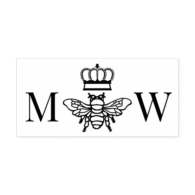 Sello Automático Queen Bee With Crown Couple 2 Initial Monogram (Diseño)
