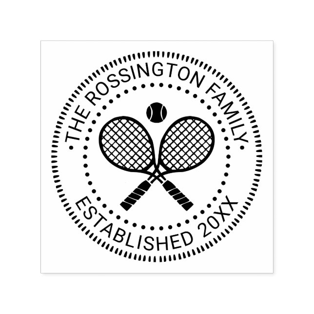 Sello Automático Racquetas de Tenis Cruzadas Apellido Fecha Estable (Diseño)