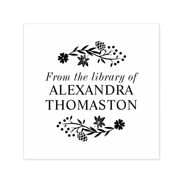 Sello Automático Rama de árbol florecido de bellota Nombre del libr (Diseño)