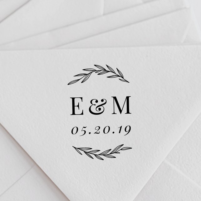 Sello Automático Rama de Laurel Monograma Boda Save the Date (Subido por el creador)