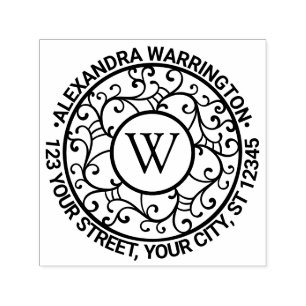 Sello Automático Ramas Lacy Filigree Nombre Dirección de devolución