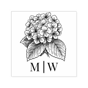 Sello Automático Ramo de Hortensias Elegantes con Iniciales de Pare