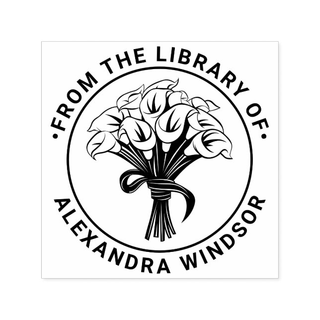 Sello Automático Ramo de Lirios Calla con Cinta de lazo Biblioteca  (Diseño)