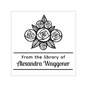 Sello Automático Ramo de Rosas Florales con Monograma “De la biblio