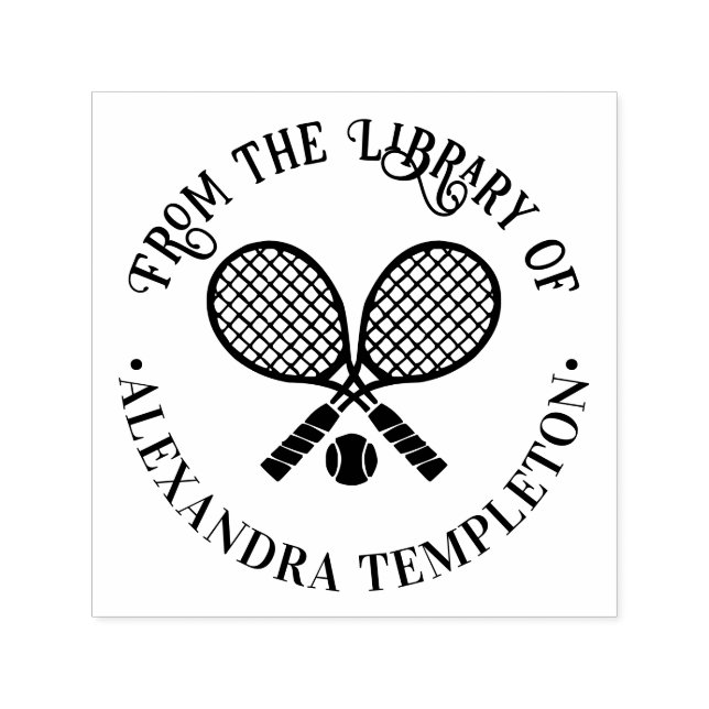 Sello Automático Raquetas de Tenis Cruzadas Nombre de Libro de Bibl (Diseño)