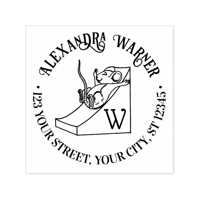 Sello Automático Ratoncito en tobogán de queso Nombre Dirección Ini (Diseño)