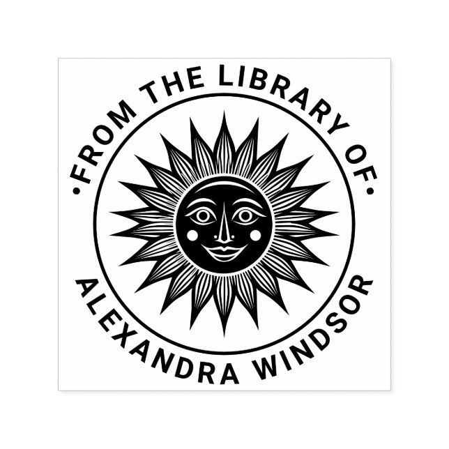 Sello Automático Rayos de sol rústicos con cara #2 nombre del libro (Diseño)