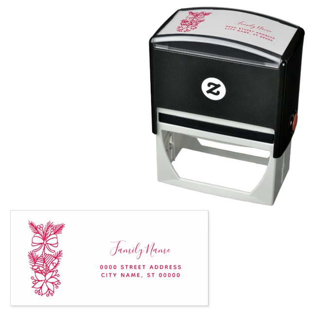 Sello Automático Red Christmas Floral Address Self-inking Stamp (In Situ)