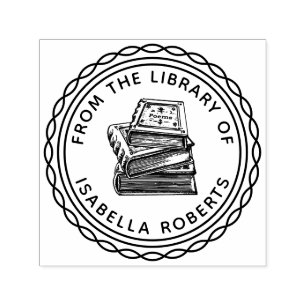 Sello Automático Redonda de libros pintada a mano de la Biblioteca 