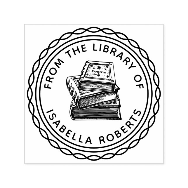 Sello Automático Redonda de libros pintada a mano de la Biblioteca  (Diseño)