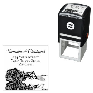 Sello Automático Reflejando dirección de retorno de matrimonio eleg