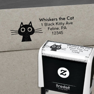 Sello Automático Remite del gatito de la diversión negra peculiar
