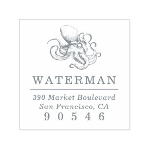 Sello Automático Remite náutico del pulpo el   del vintage