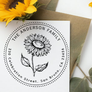 Sello Automático Remite redondo del apellido del girasol rústico